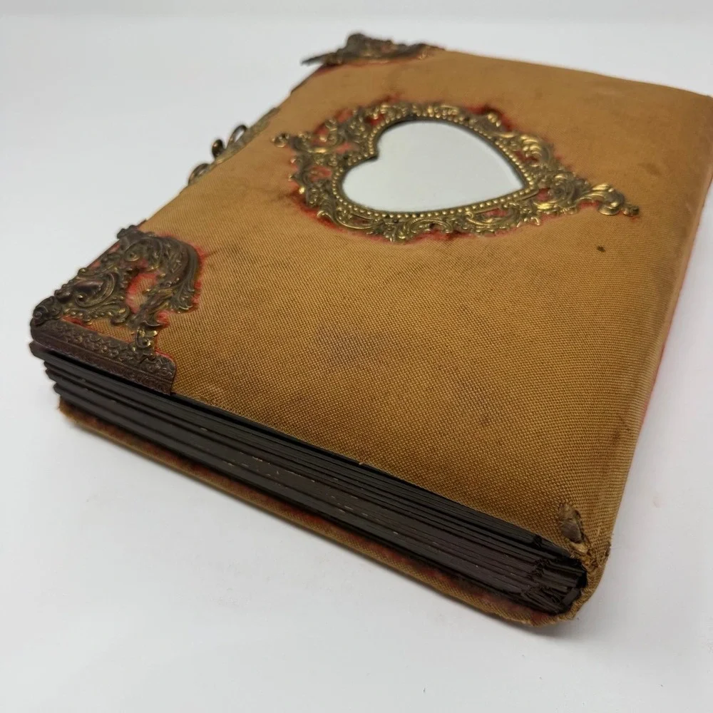 Victorian Standing Cabinet Card Photo Album Antique velvet heart mirror album